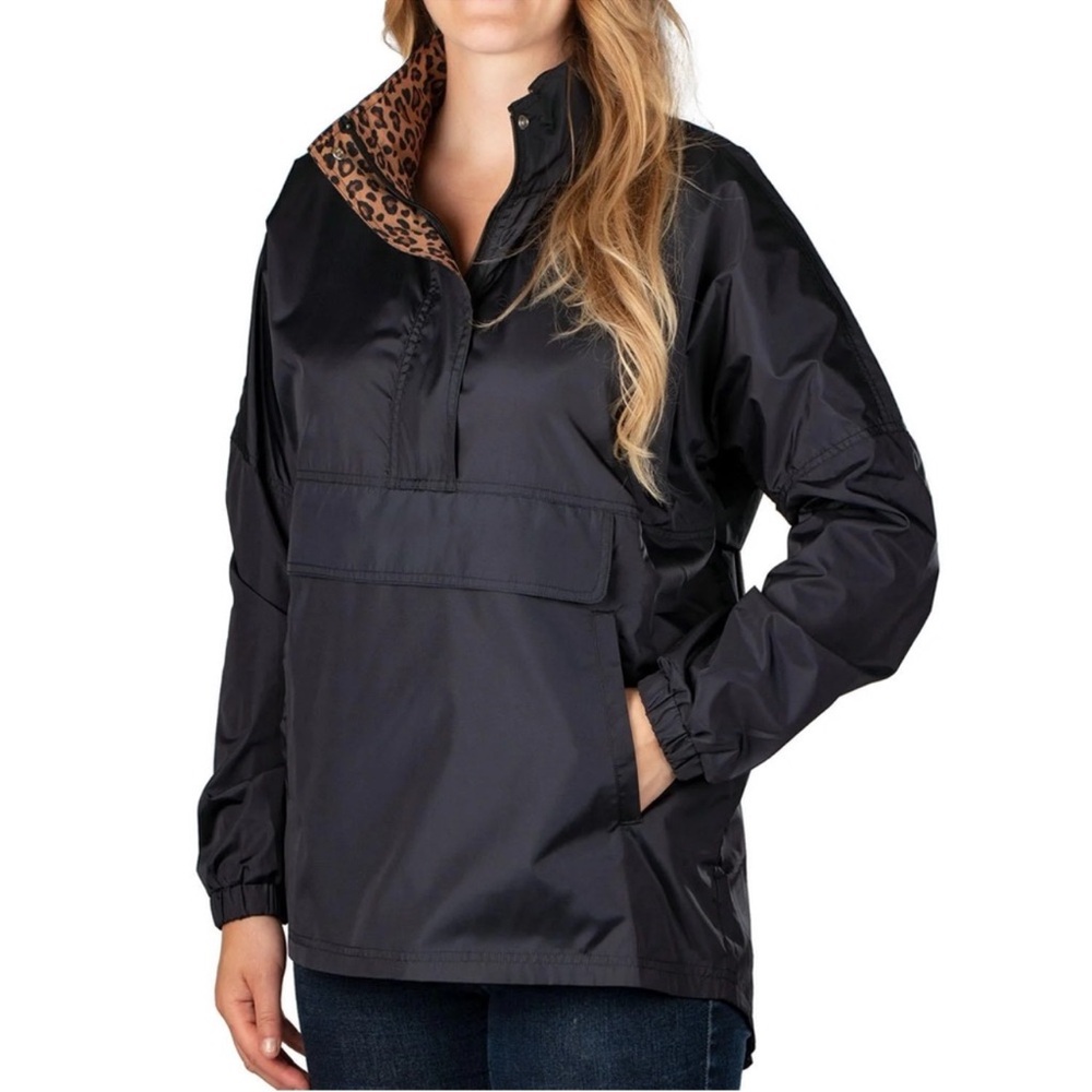 Lauren James black leopard hooded lightweight anorak jacket rain